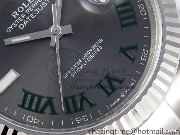 Best Edition Steel Dial Oyster Green Gray VR3235 on 126334 DateJust Roman C+F 41 Bracelet 904L SS 1:1 0223